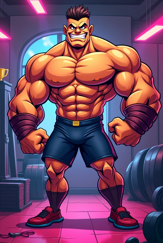 One body builder cartoon character  
