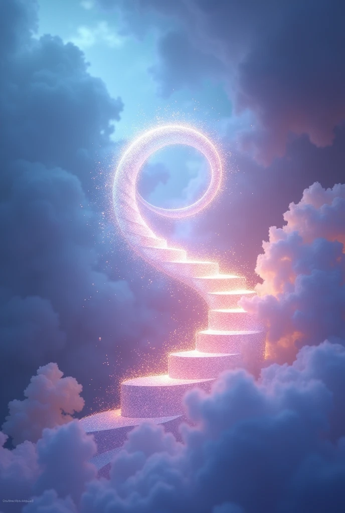 Create an image with a spiral of light and energy in the center, representing personal growth and transformation. The background should be a soft gradient of colors like blue and lilac., with the spiral radiating light and dynamism. The spiral should be engaging and intriguing, symbolizing the journey of reinvention and discovery of essence.