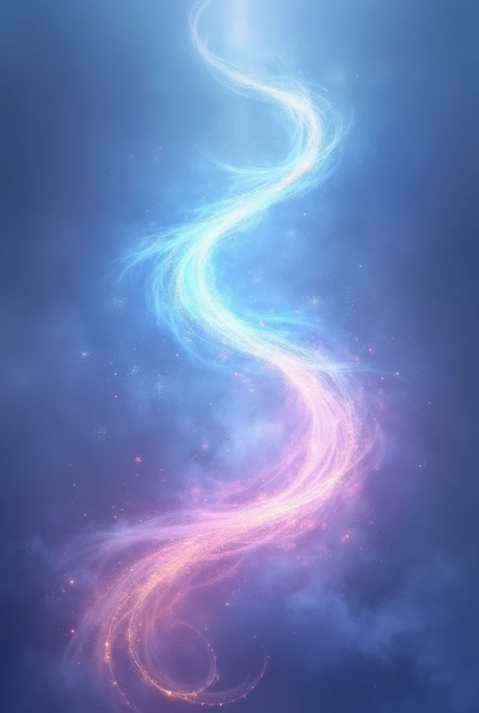 Create an image with a spiral of light and energy in the center, representing personal growth and transformation. The background should be a soft gradient of colors like blue and lilac., with the spiral radiating light and dynamism. The spiral should be engaging and intriguing, symbolizing the journey of reinvention and discovery of essence.