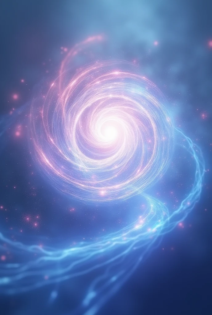 Create an image with a spiral of light and energy in the center, representing personal growth and transformation. The background should be a soft gradient of colors like blue and lilac., with the spiral radiating light and dynamism. The spiral should be engaging and intriguing, symbolizing the journey of reinvention and discovery of essence.