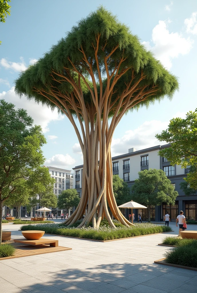 Public space for people inspired by a molle tree with functionality and square morphology 
