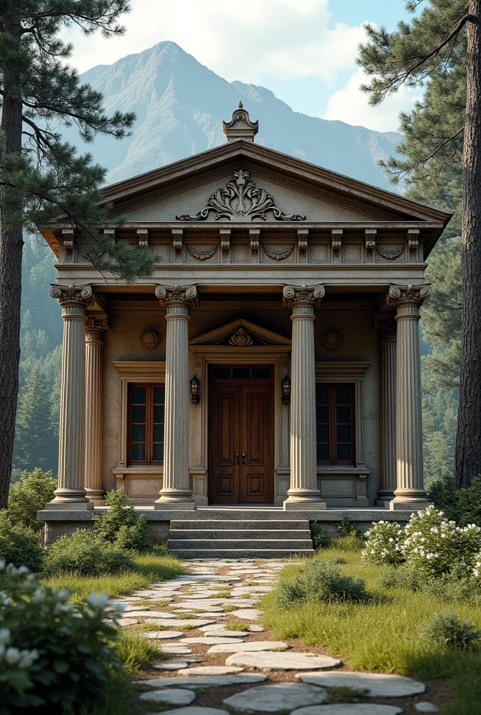 Create a cabin in the style of temples in Ancient Greece.
