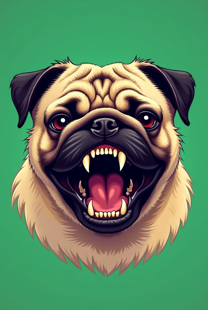 Pug dog head GREEN color angry