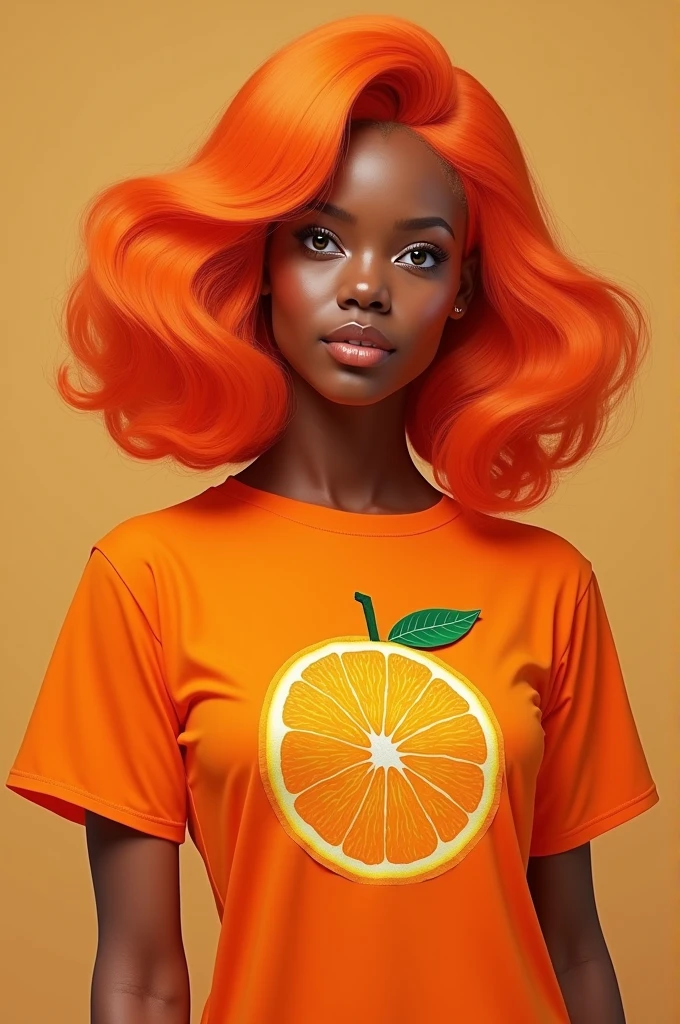 Orange hair shirt with an orange in the middle