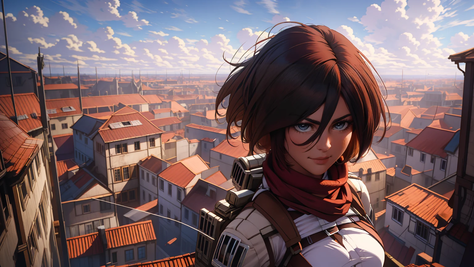 split, 4k image, (masterpiece:1.2, Best quality), photorealistic, (hyperrealistic:1.2), Beautiful, Mikasa from AOT