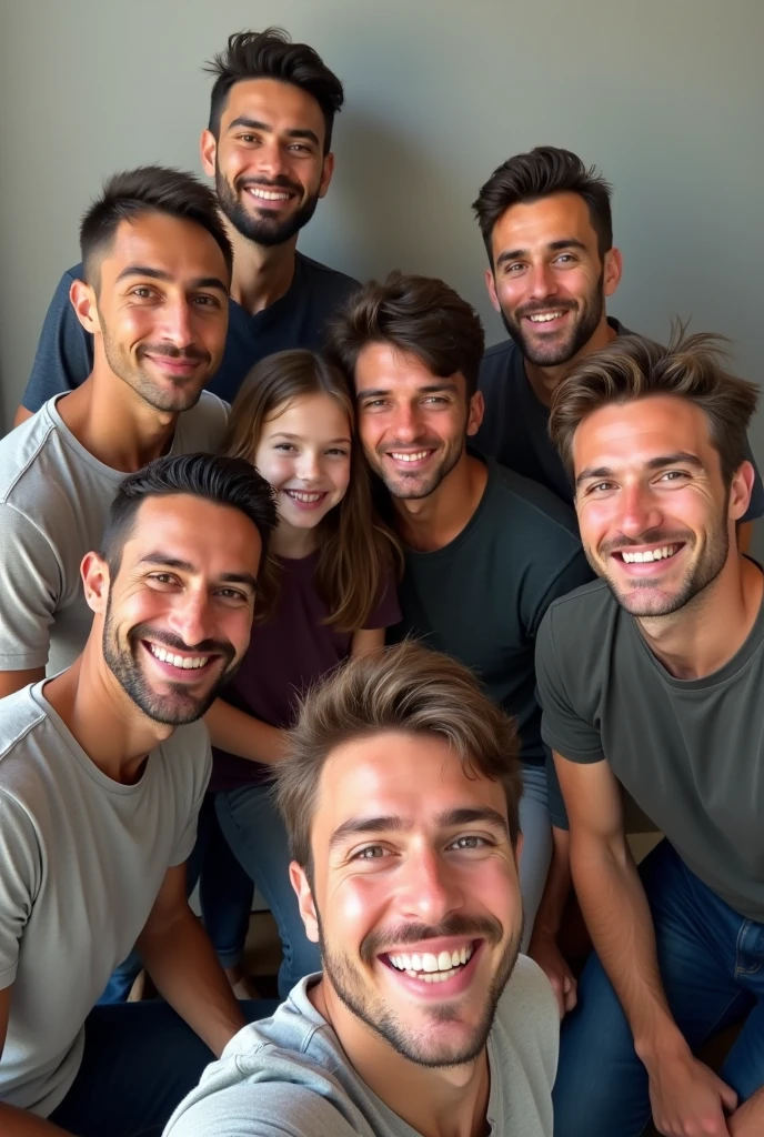 7 men and 1 girl dress selfi