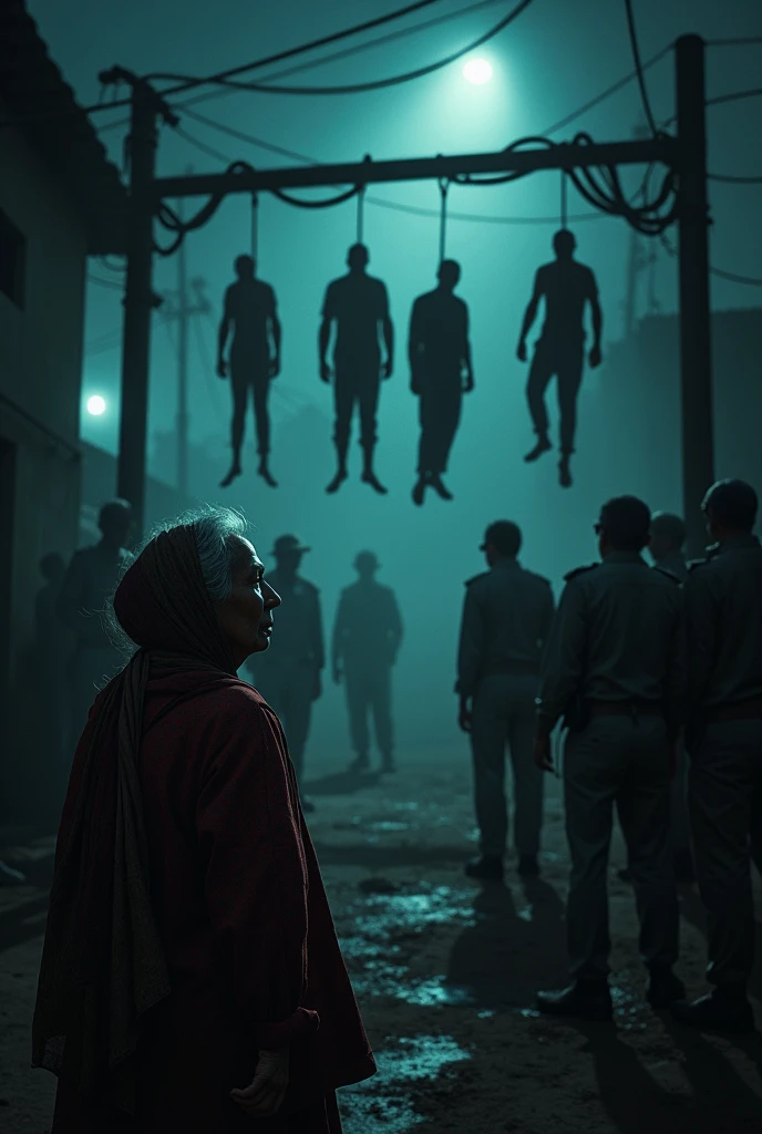 bangladesh prime minister who a old lady saw 4 criminal hanging. around dark electricity gone. police and other ministers stand by