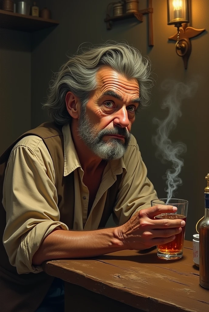 Create an image of your madruga from the Chaves drawing drinking and smoking