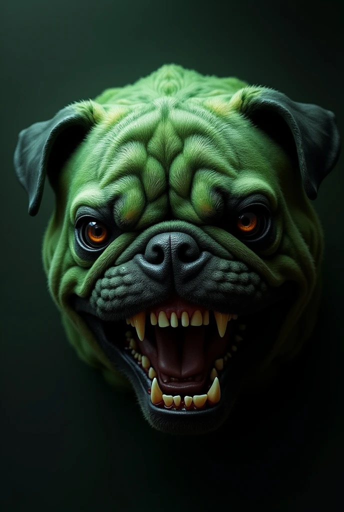 GREEN angry pug dog head 