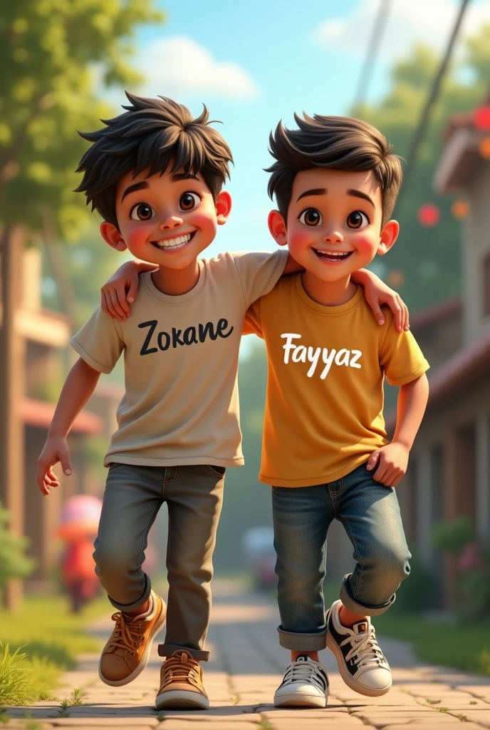 Two boy best friend muslim write name on there tshirt zohan and fayyaz in white tshirt