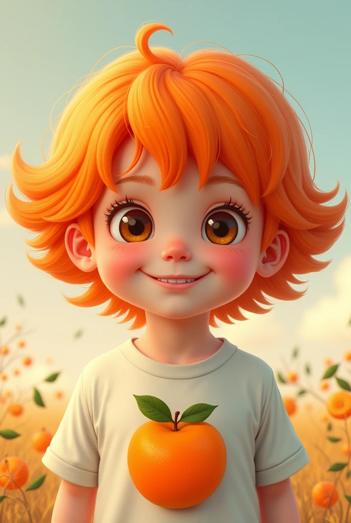 Orange hair shirt with an orange in the middle child