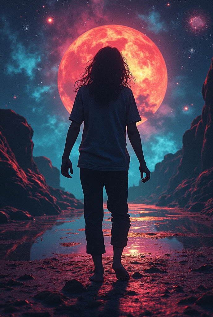 nightmare、psychedelic、Space is distorted、showy、dreamlike、The colors are noisy、A distorted silhouette of a person、smiling