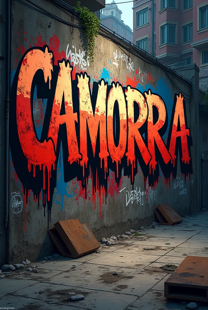 Written graffiti "CAMORRA" IN STREET ART
