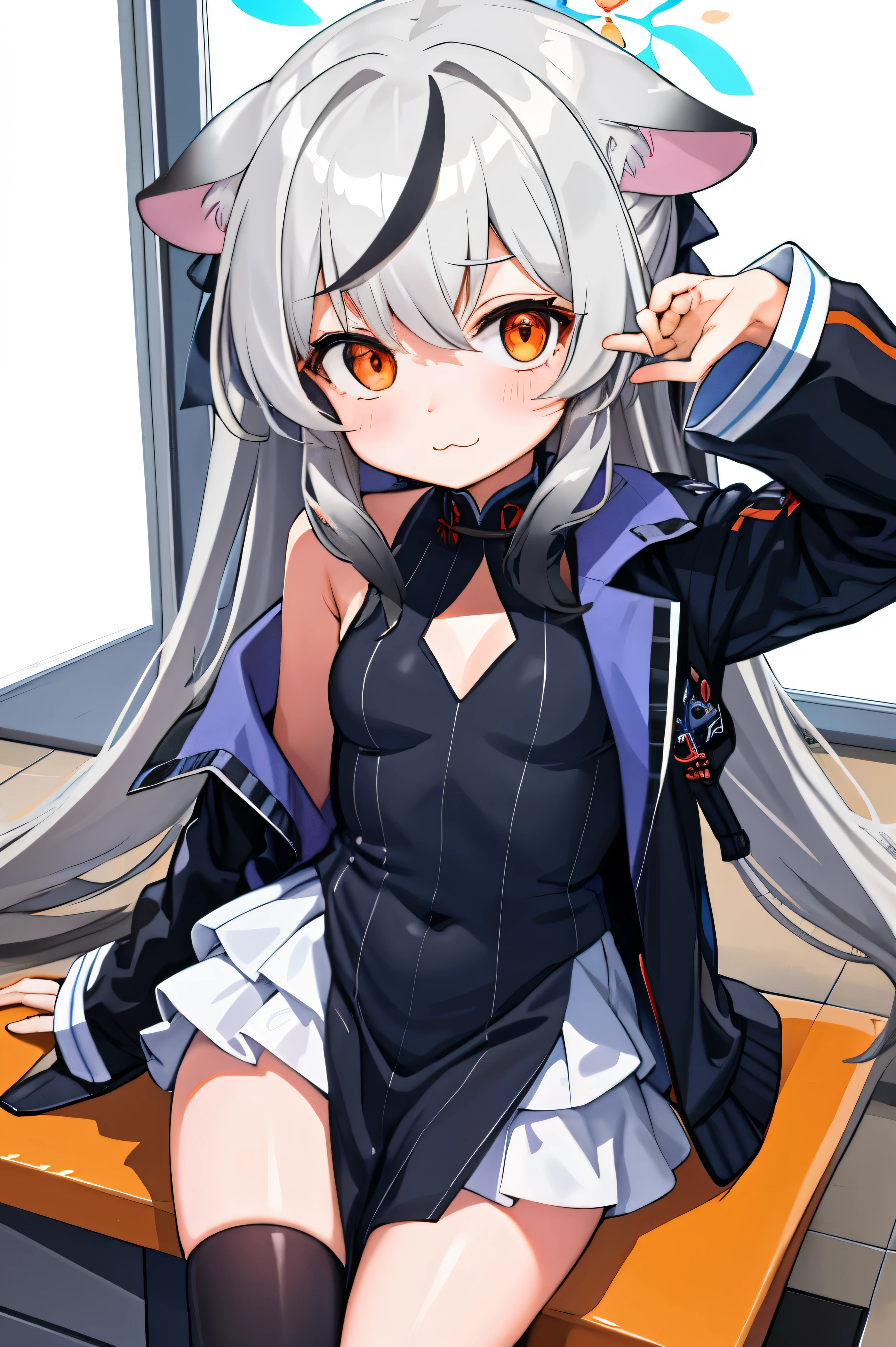 masterpiece, Highest quality, Super detailed, One girl,White Hair Cocona, Inside the room, Orange eyes, :3,face, Cleavage close-up, Winter Suits, Winter Wonders