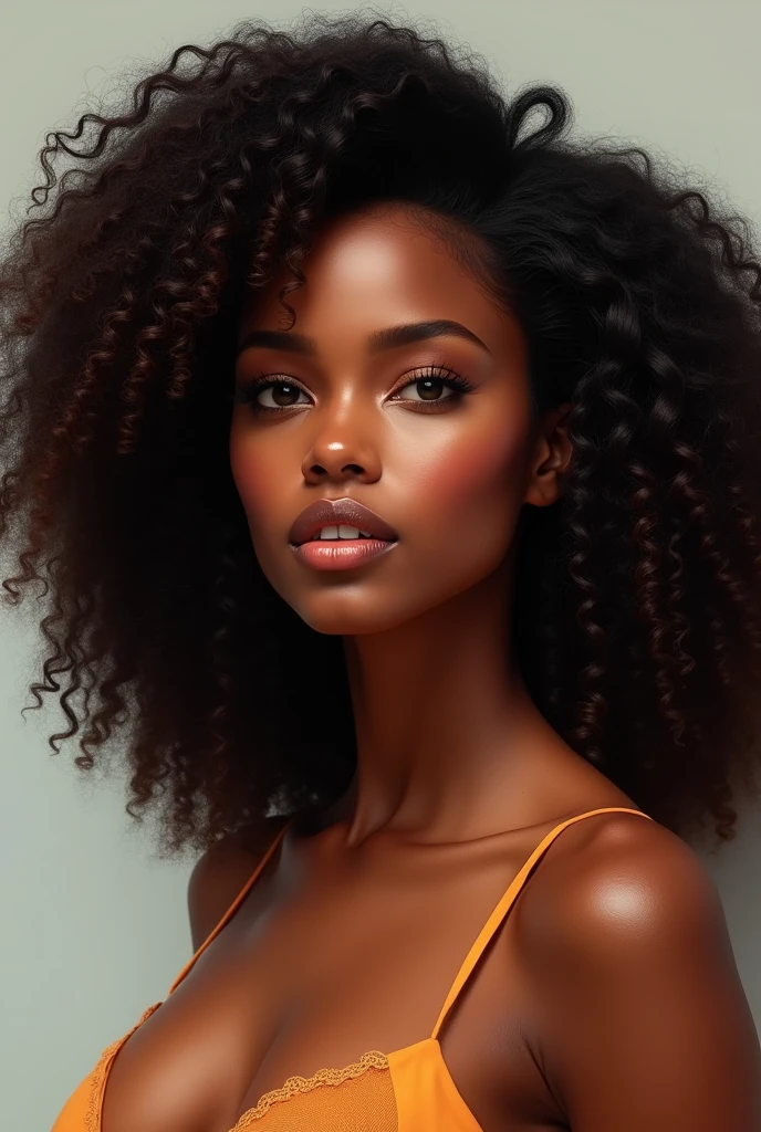 ( photorealism:1,2),beautiful woman, 18 year old Caribbean, measurements 90-60-100, curly hair, fine features