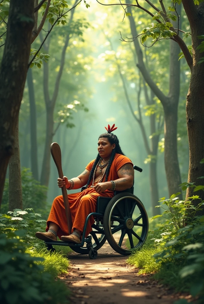 Create for me an image of indigenous people WITH DISABILITIES in the middle of the forest