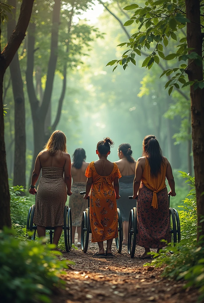 Create for me an image of indigenous people WITH DISABILITIES in the middle of the forest