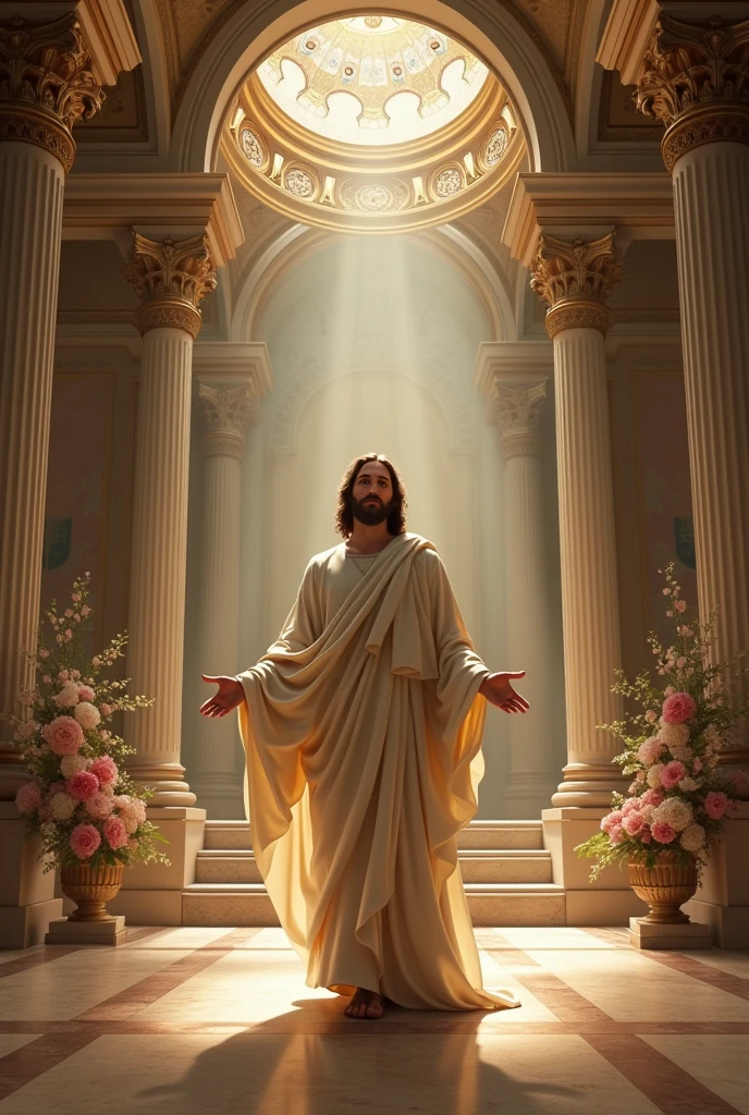 Drawing of Jesus in a temple without a cross