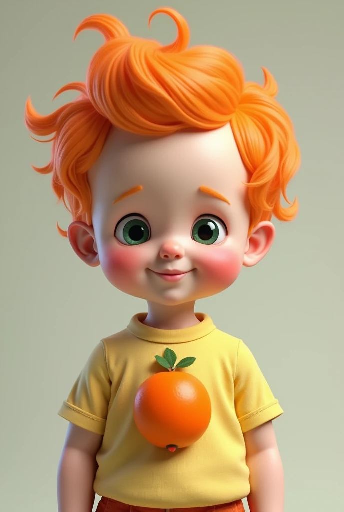 Orange hair shirt with an orange in the middle baby man