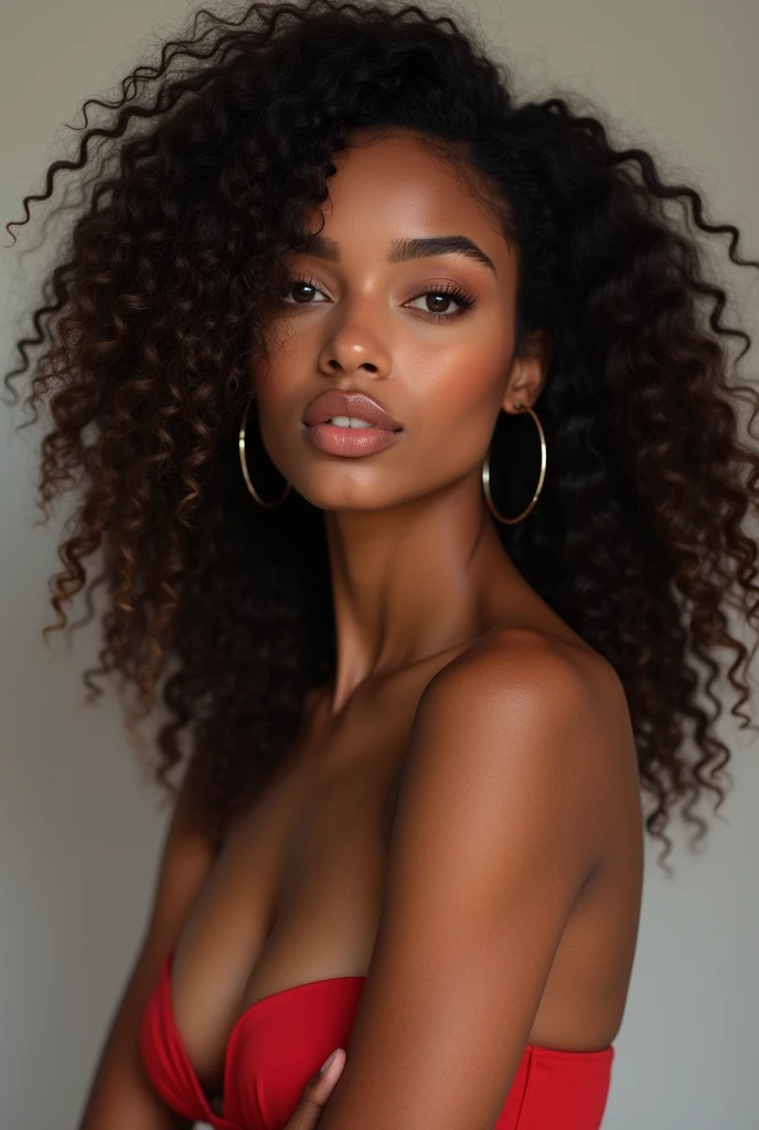 ( photorealism:1,2),beautiful woman, 18 year old Caribbean, measurements 90-60-100, curly hair, fine features, whithe skin