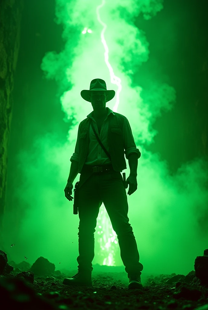 Indiana Jones explodes in green light