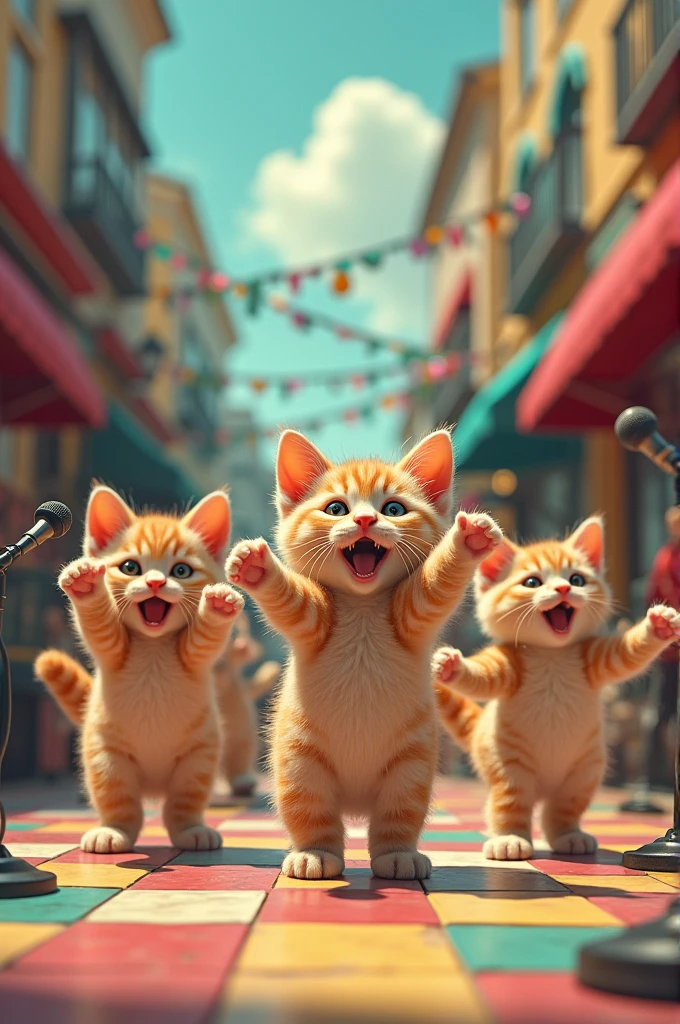 Create an image of kittens dancing ska