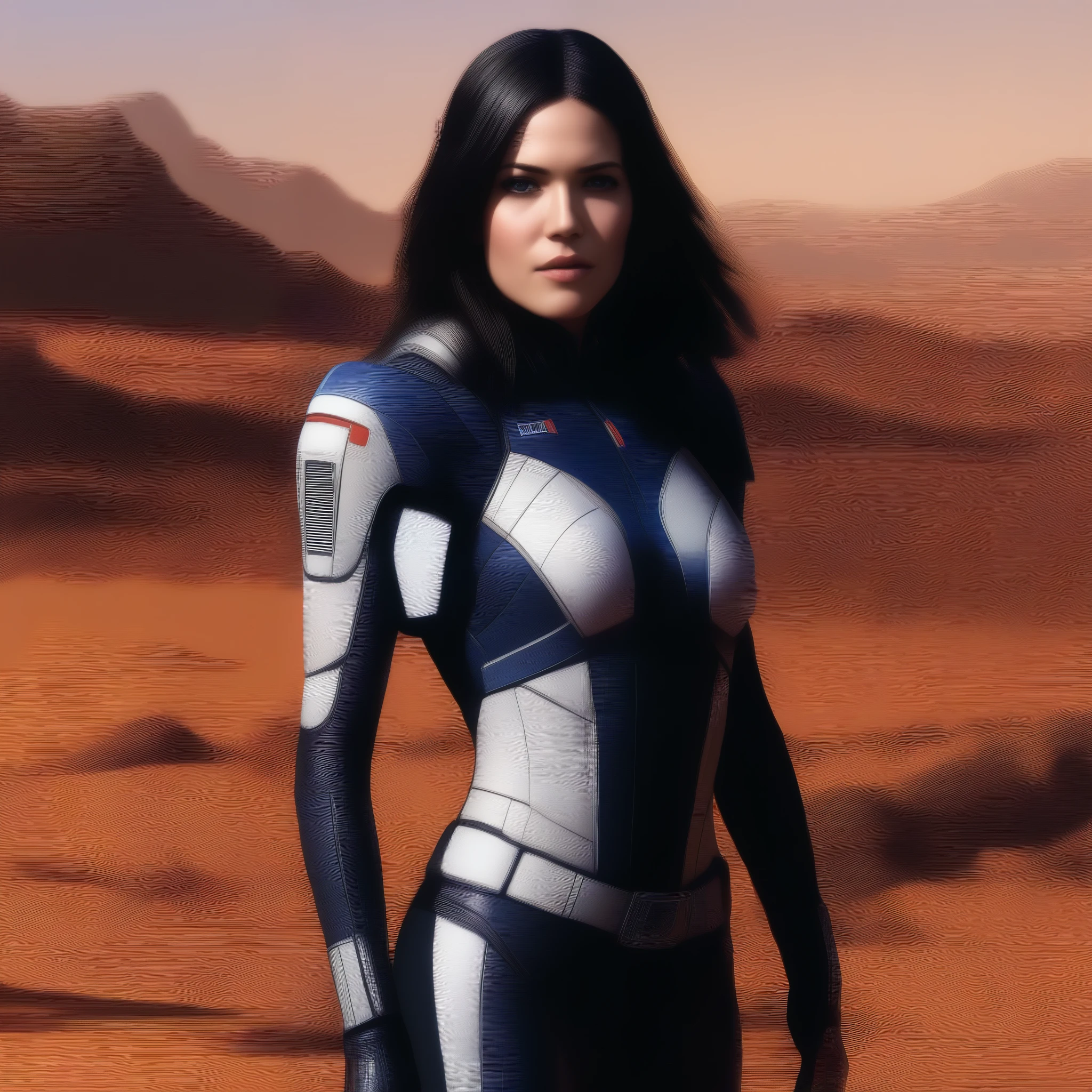 (masterpiece, best quality:1.2), 1girl, solo Mandy Moore as Miranda Lawson of Mass Effect
