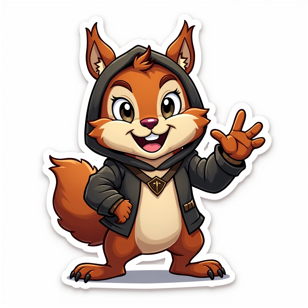 Dota 2 Hoodwink, sticker, inspired, Waves his paw, Main Color, sketch, contour, vector, White background, detailed
