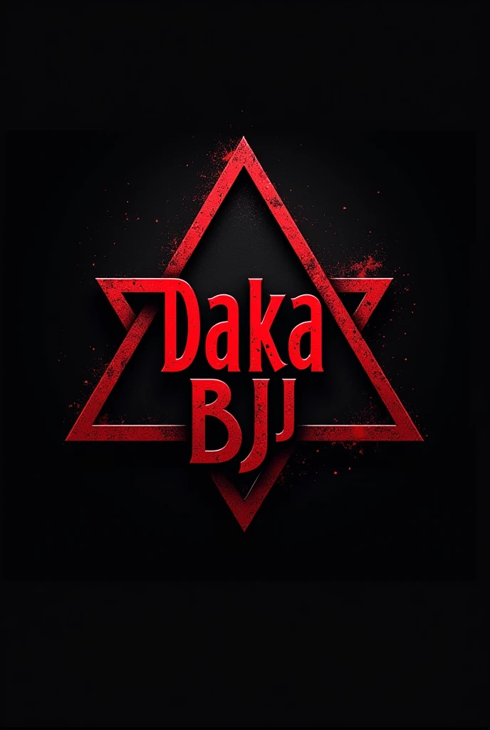 logo for jiu jitsu academy with DAKA BJJ written in celtic font in the middle of the black and red triangular emblem. o nome DAKA BJJ com a fonte speed