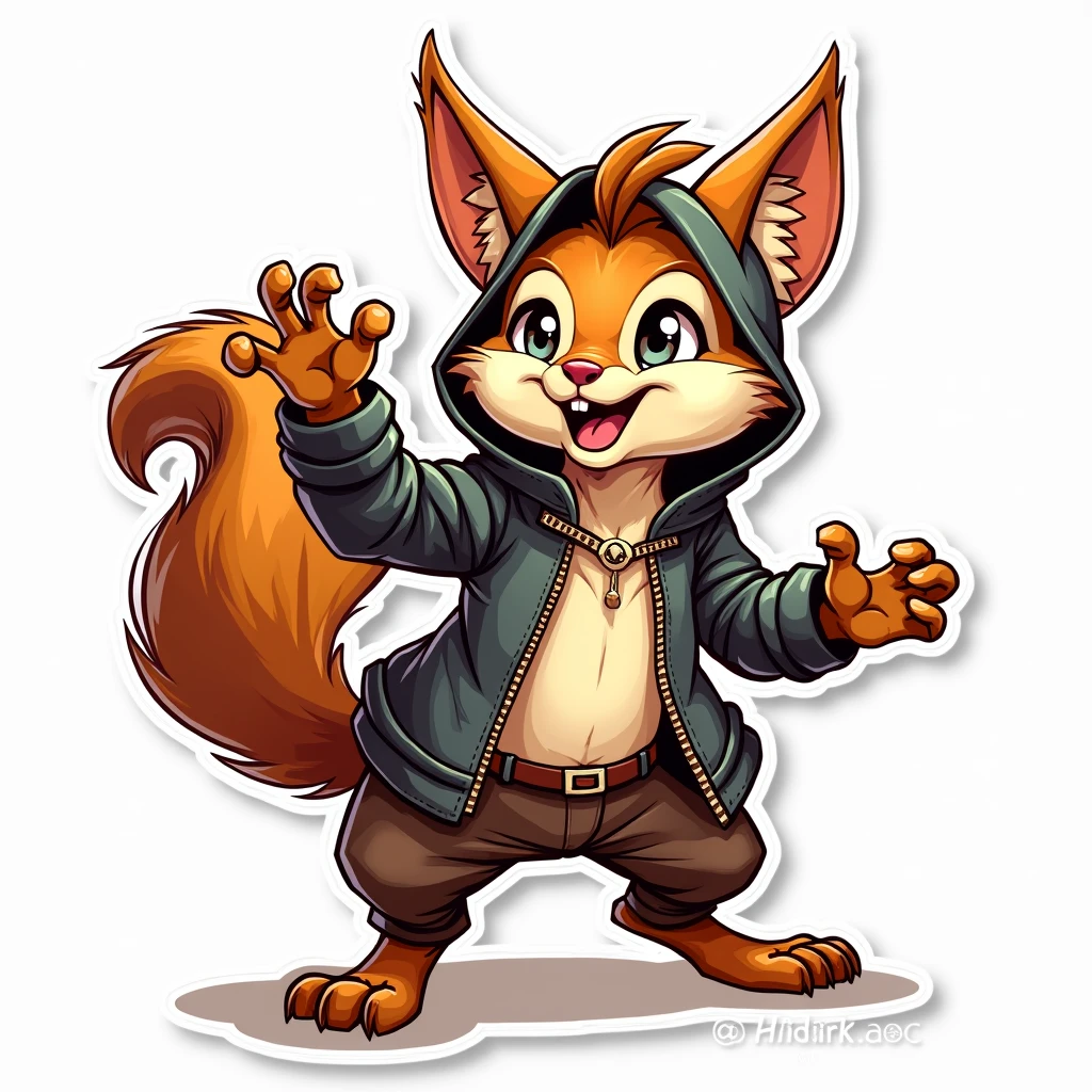 Dota 2 Hoodwink, sticker, inspired, Waves his paw, Main Color, sketch, contour, vector, White background, detailed