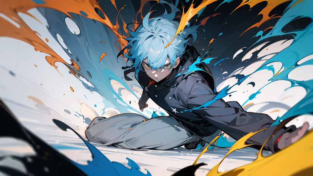A teenage boy, around , with a slender build, surrounded by darkening and twisting colors. The vibrant hues have turned chaotic and intense, making the scene feel turbulent and disorienting.