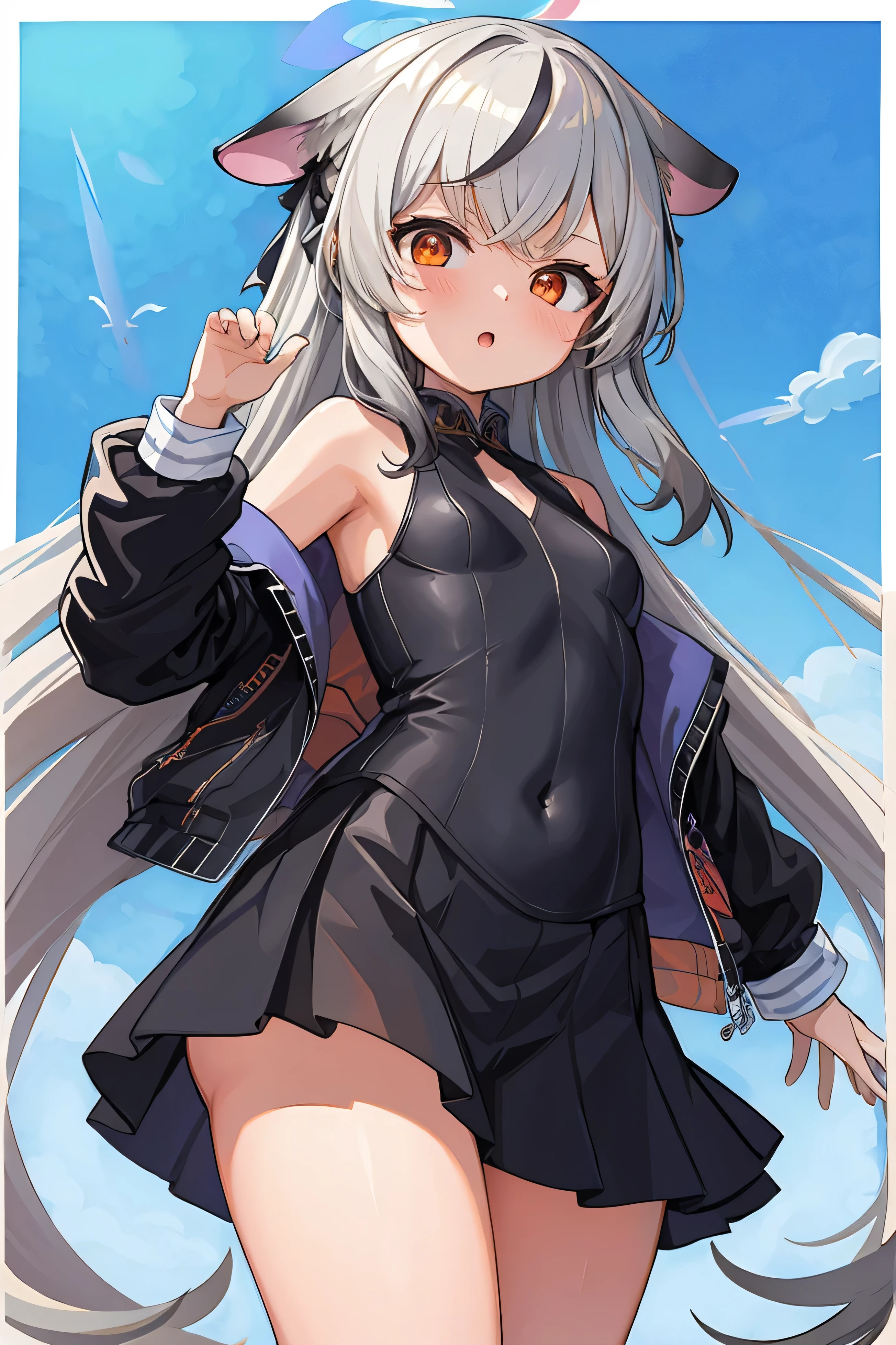masterpiece, Highest quality, Very detailed, 1 girl, Cocona, Upper Body, Outdoor, Black Skirt, Orange eyes