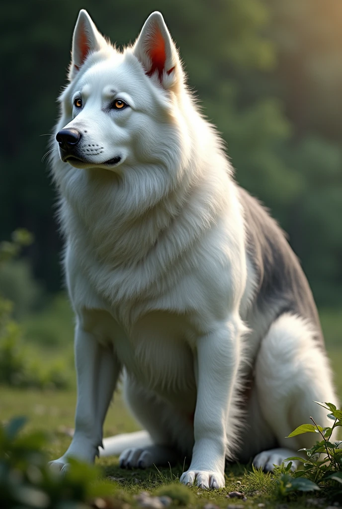 White German Shepherd with gray back and gray ears