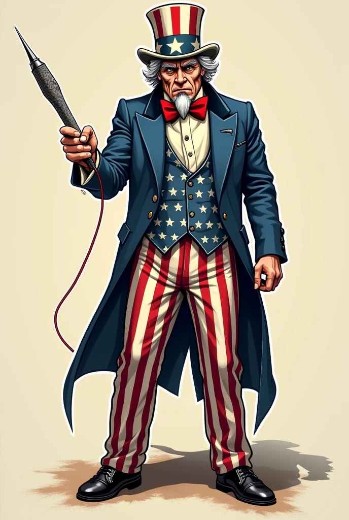 Do Uncle Sam holding a professional tattoo artist's needle, be detailed the idea is based on logo to be used