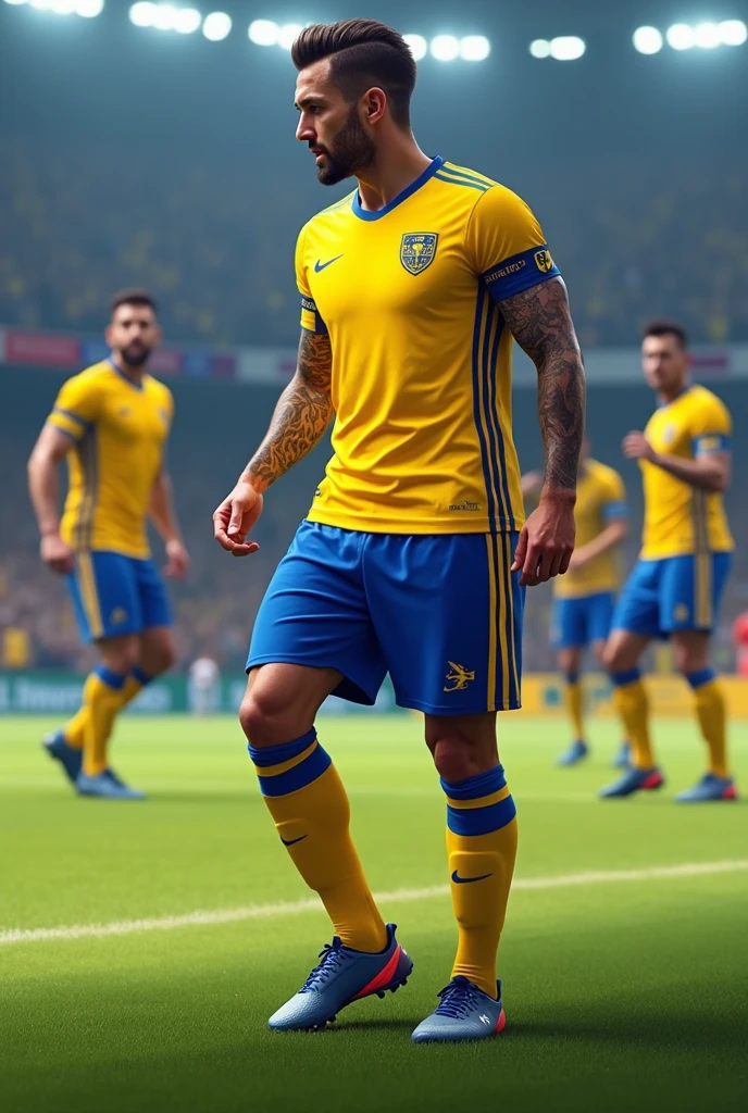 Please help me with several yellow and blue uniforms for soccer teams