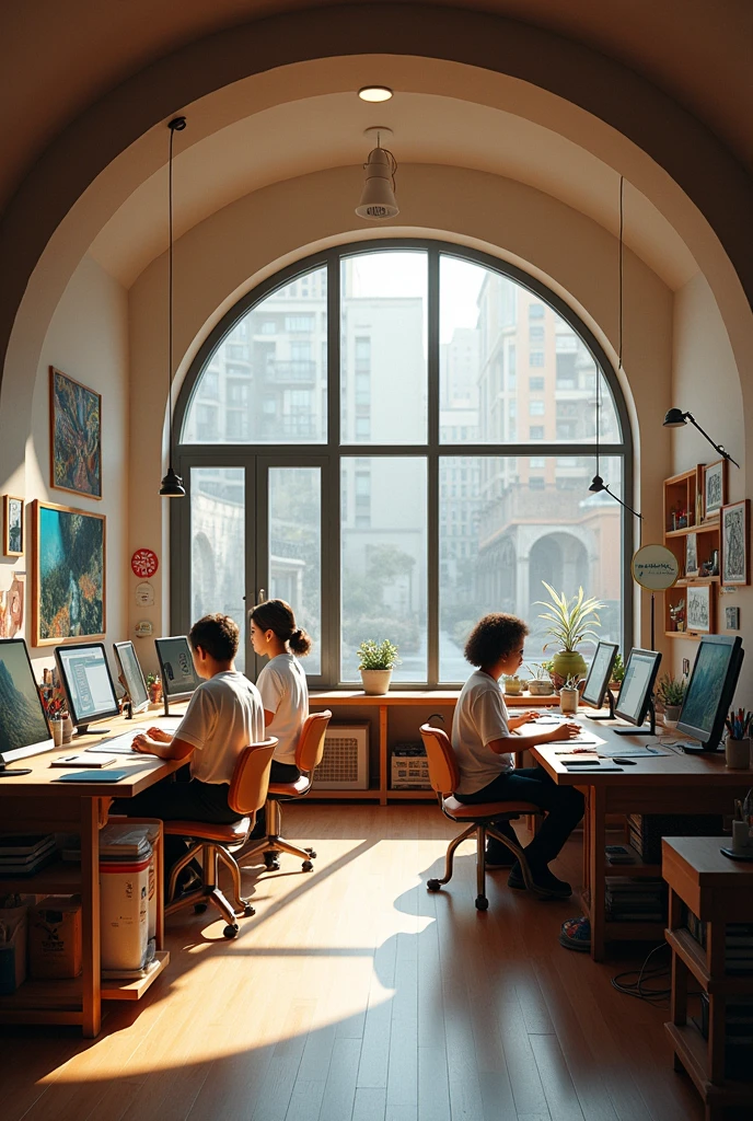 Anecdotal Record Office Automation and Artistic Education, where students are shown working in the crescent-shaped classroom