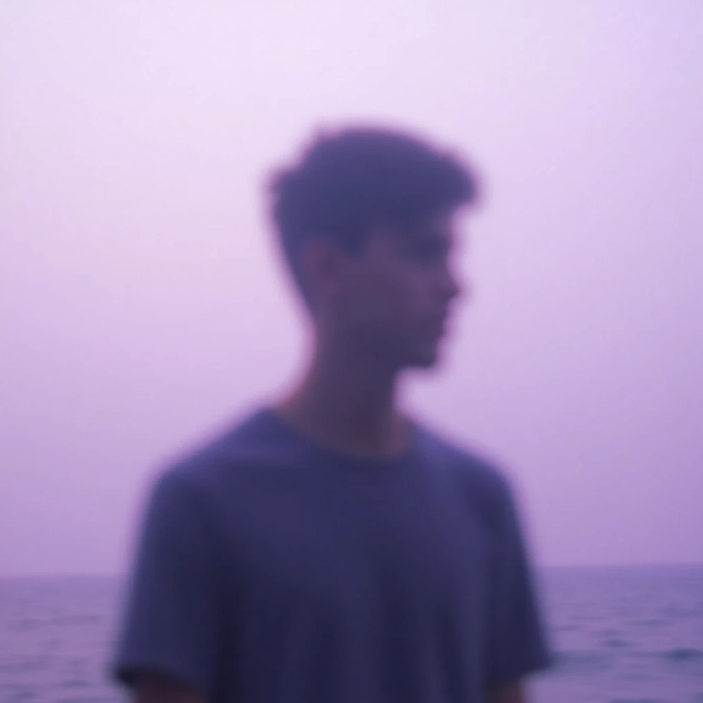 Silhouette of a young man is blurred in an 81% It has a filter the image looks light purple soft