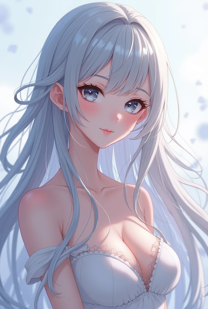 Silver hair long wave beauty anime style