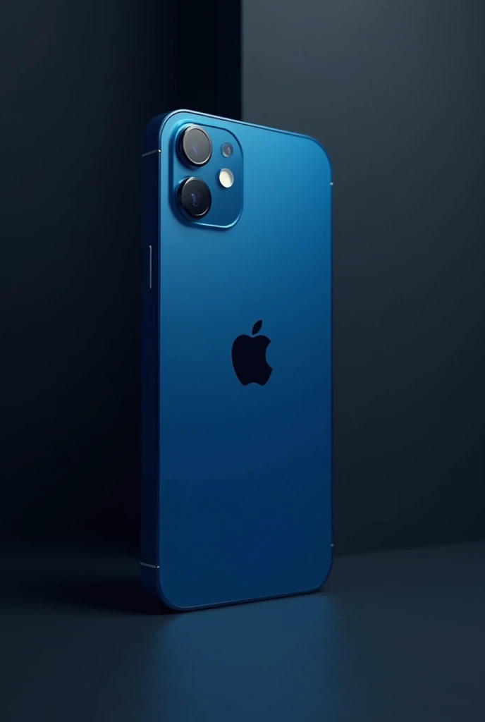 Image of Apple cell phone in blue design with dark gray background.