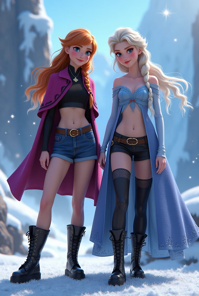 Anna And Elsa from Frozen belly-baring with dr martens boots