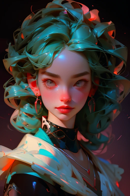 the woman with a vibrant smile and a sparkling diamond necklace is adorned with a vibrant ribbon wrapped around her head, holding a chilled martin ansin to its body. The image of her face is captured in a stunning digital illustration, featuring the iconic portrait of a woman crafted by John Beatty before her. The background is a vibrant mix of colors and shapes, reminiscent of a painting by the famous artist Katsushika Katsushika Mars. The illustration combines elements of art and energy, captivated by the unique artistry and creativity found in this captivating illustration.