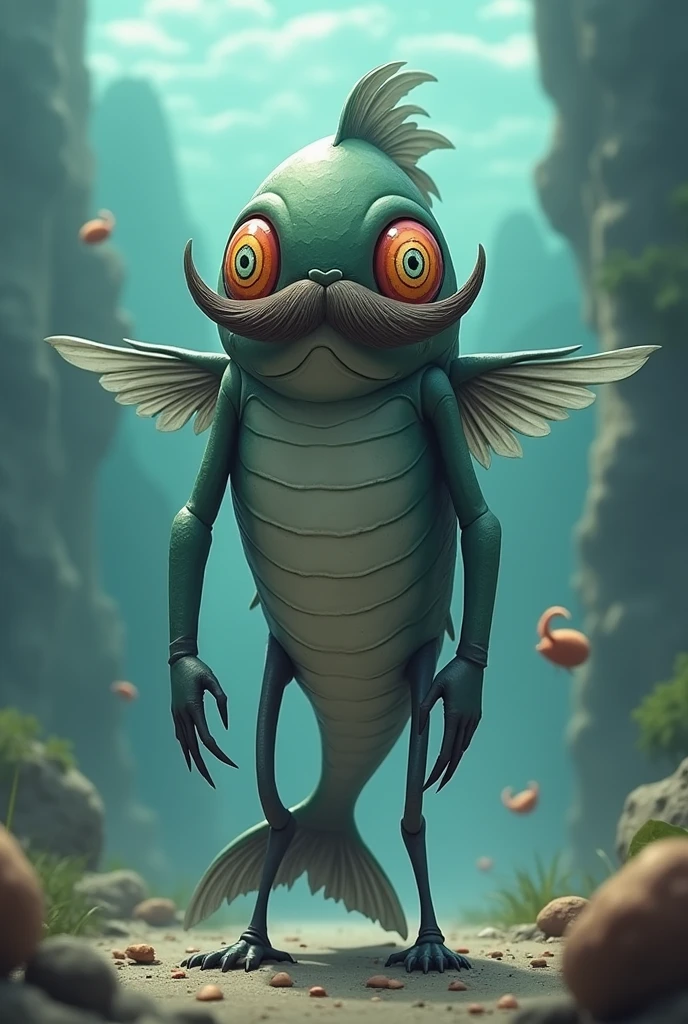 Fish with human legs with wings and mustache with xaringan eyes