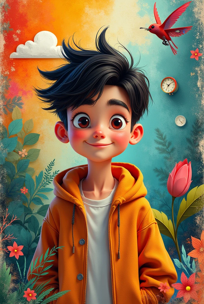 Animated collage teen boy without bag