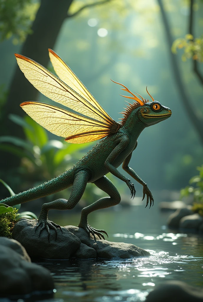 Lizard mixed with dragonfly
