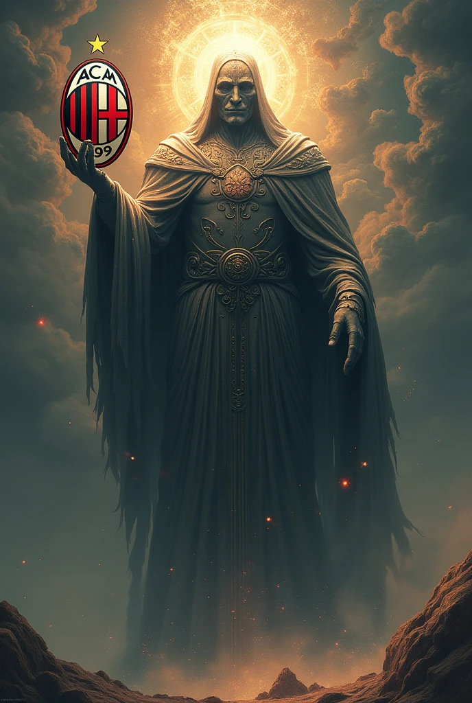 A giant mysterious being holding the AC Milan crest
