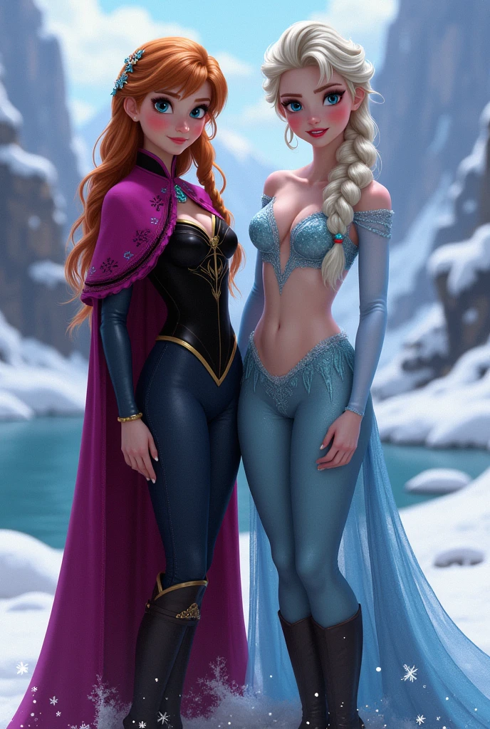 Anna And Elsa from Frozen belly-baring with leather boots