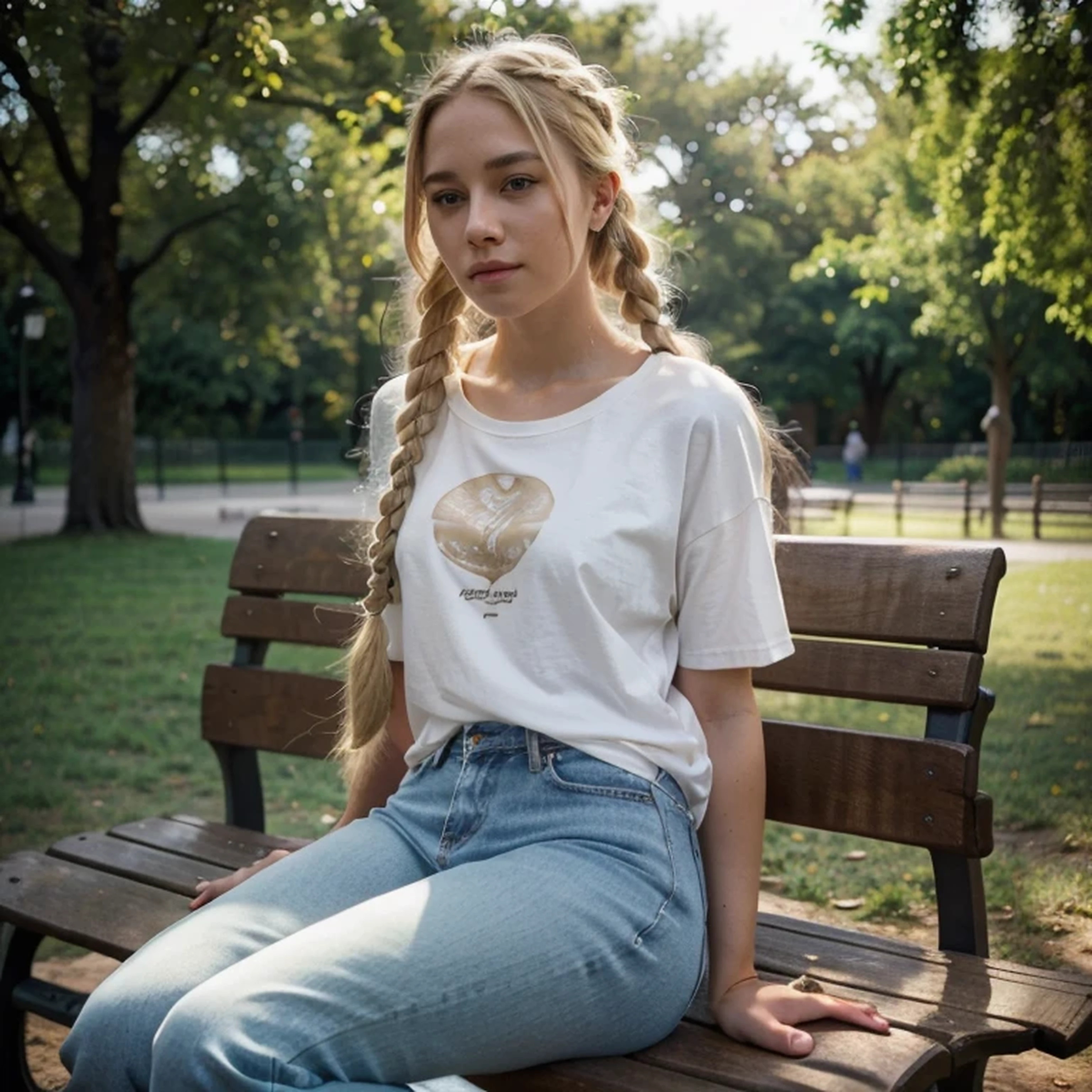 ((High-definition images, masterpiece, atmospheric perspective, 8K, Super detailed, Accurate, highest quality, single shot)), (((cute western woman masturbating))), (casual style), Jacket, unbuttoned shirt, swollen areole, (round face, realistic eye size, droopy eyes, blush, smile), (((stand and spread your legs, ))), (in the forest, Mountain, rock, Narrow River, At night), blonde braid hair, small earrings, thin necklace, (light makeup), 