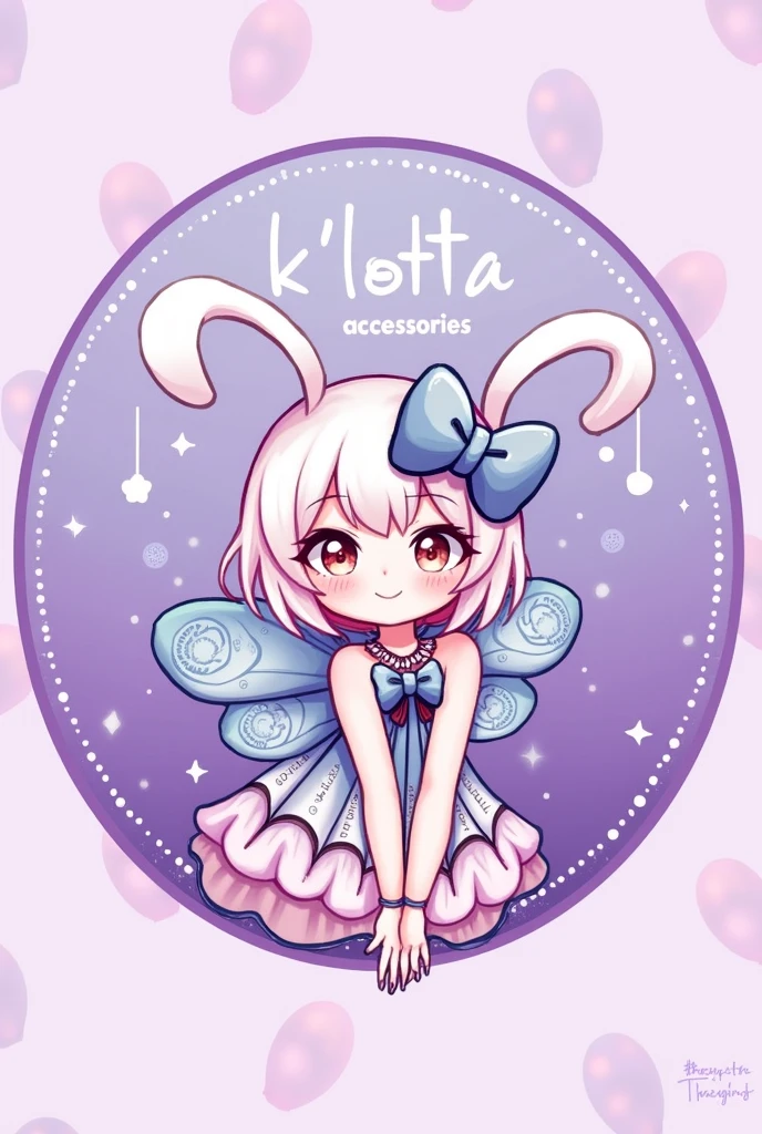 Lodo 2d, in circle, lilac and pink background, wear bow and butterfly, that says the word K'lotta Accessories