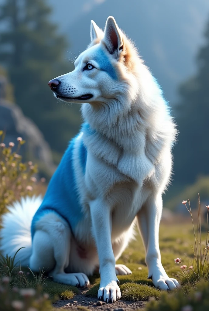 White and blue German Shepherd