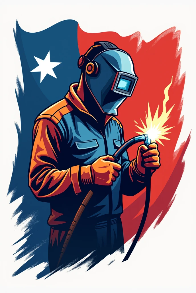 Newbie logo, mig welding, welder mask, chilean flag